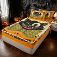 thumbnail image 2 of Feelyou Cartoon Bowknot Cat Zipper Twin Comforter Sets with Fitted Sheet and 2 Pillowcases, Spooky Bat Star Zipper Bedding Set, Orange, Halloween Reversible, 4 Pieces, 2 of 7
