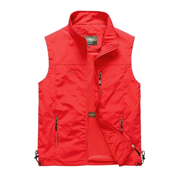 Miluxas Men's Utility Cargo Vest Pocket Front Buckle Safari Fishing Coat Jacket Red 8(XL)