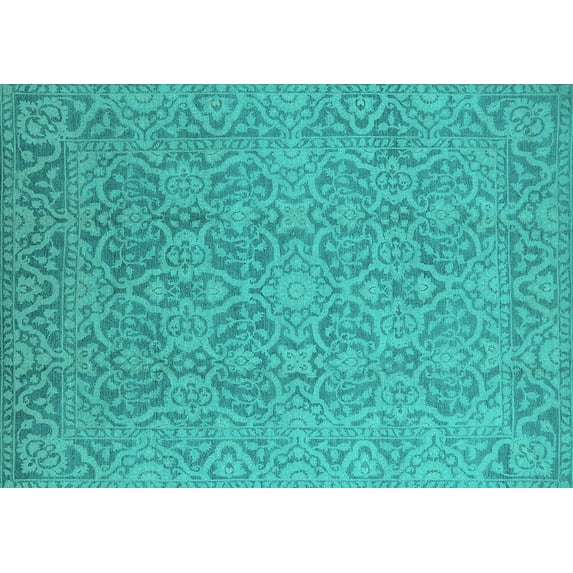 Ahgly Company Indoor Rectangle Oriental Turquoise Blue Industrial Area Rugs, 8' x 12'