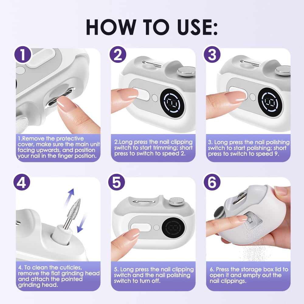 Automatic Baby Nail Trimmer, Electric Nail Clipper Polisher with LED Light, UV Nail Lamp & Nail Storage Box, 4 in 1 Nail File with 2 Speed Trimming, 9 Speed Filing, 500mAh Battery for Baby Senior