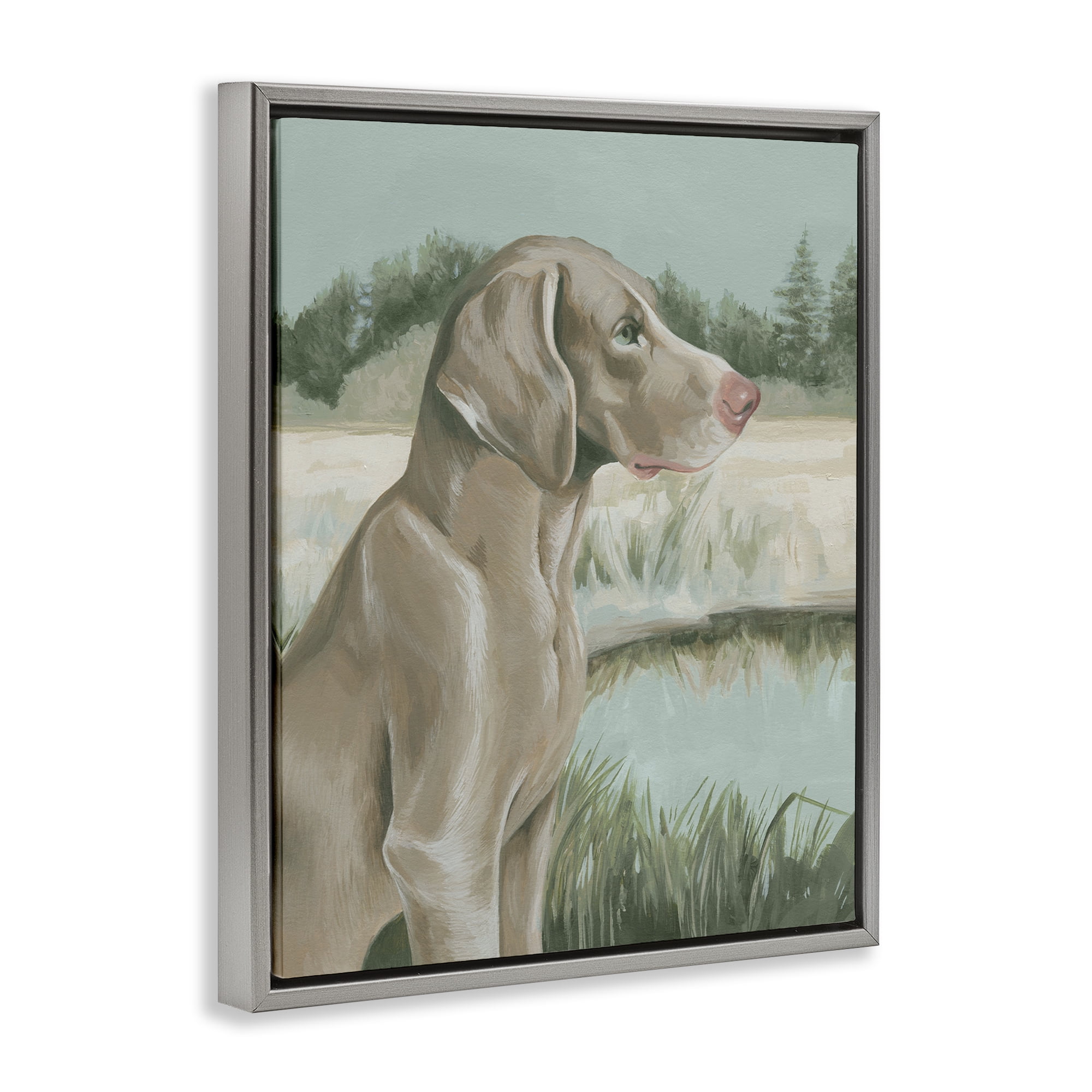 Stupell Industries Labrador Lake Landscape Animals & Insects Painting Gray Floater Framed Canvas Art Print Wall Art, 17 x 21