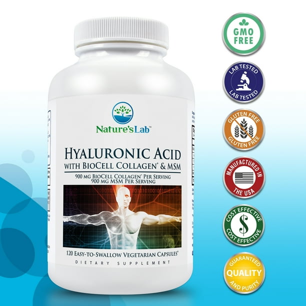 Nature's Lab Hyaluronic Acid with BioCell Collagen & MSM 120 Capsules