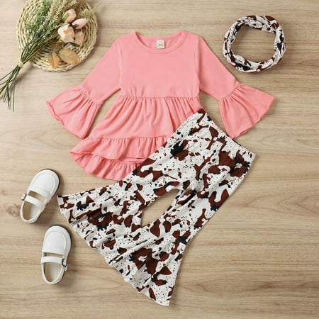 

Cathalem Young Girl Outfits Toddler Girls Long Sleeve Ruffles T Shirt Tops Leopard Prints Pants Scarf Kids Size 2t Girls Clothes Childrenscostume Red 18-24 Months