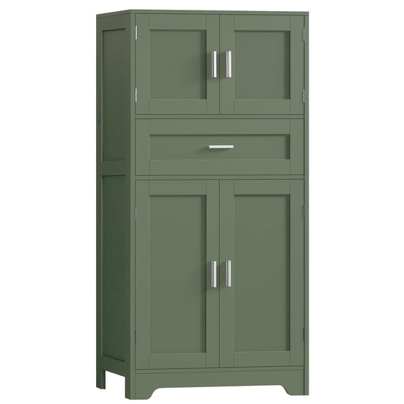 Tall Bathroom Storage Cabinet Freestanding Wooden Pantry Cabinet Four Doors Adjustable Shelves Storage Drawer Unit Living Room Dining Room Entryway