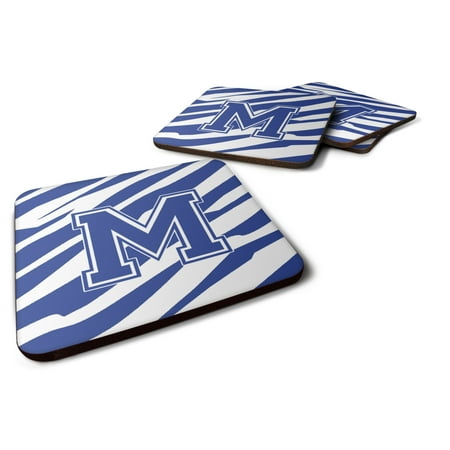 

Carolines Treasures CJ1034-MFC Letter M Initial Tiger Stripe Blue and White Foam Coaster Set of 4 3 1/2 x 3 1/2