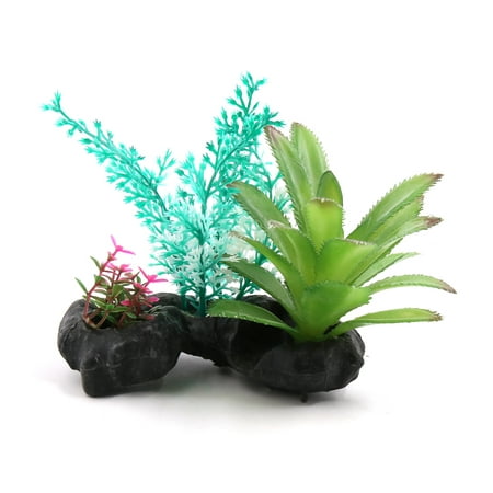 Mint Green Plastic Fish Tank Terrarium Plants Ceramic Base Decor for
