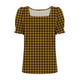 thumbnail image 5 of Puntoco Tops for Women Short Sleeve Tunic Blouse Square Neck Gingham Tops Cotton Blend Plaid Shirt Checkered Shirt, 5 of 5
