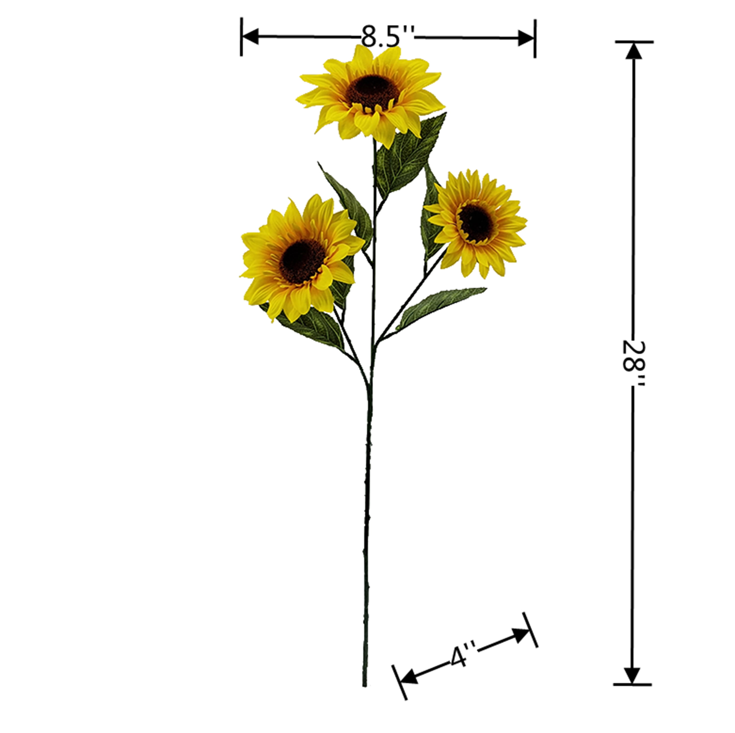 (3 pack) Mainstays 28" Artificial Flower Sunflower Stem, Yellow. Indoor Use.
