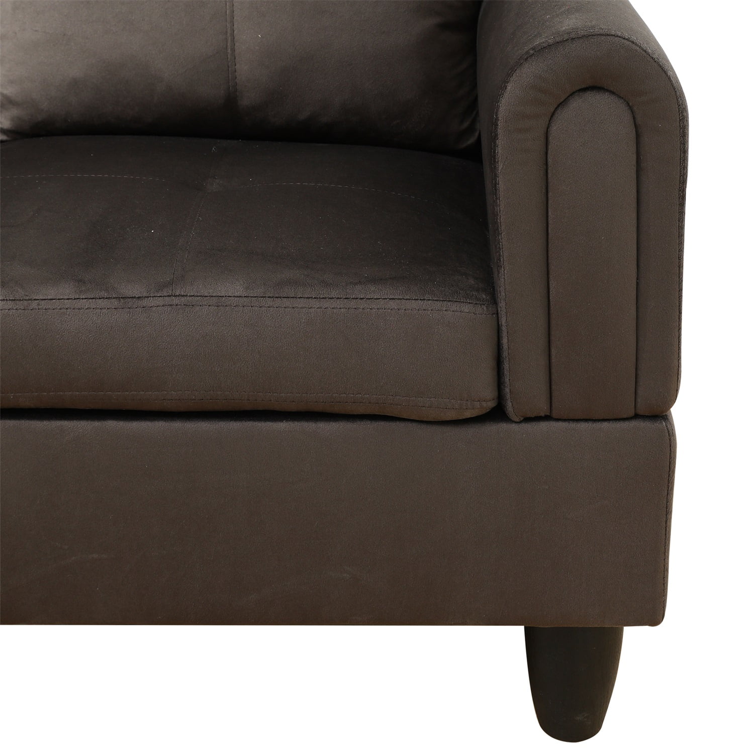 Hommoo L Shaped Couch Set Sectional Sofa Set, 4-Seat Couches and Sofa Set, Flannel Living Room Furniture Sets for Home, Apartment, Dorm, Dark Brown(No Ottoman)