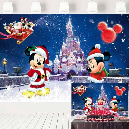 Image of key Christmas Backdrop Snow Castle Clubhouse Background Baby Birthday Party Supplies key Minnie Santa