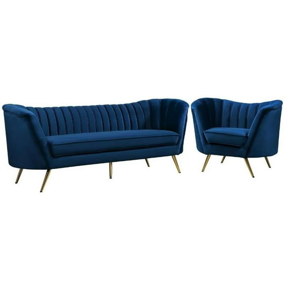 Home Square 2-Piece Set with Velvet Accent Chair & Sofa in Navy and Gold