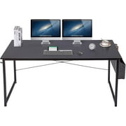 UMINEUX Computer Desk 55" Writing Study Table for Home Office, Modern Simple Style Desk with Storage Bag and Headphone Hook, Black Metal Frame (Black)