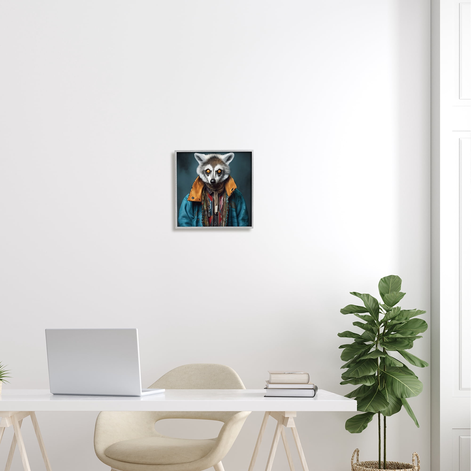 Stupell Industries Raccoon with Stylish Jacket Animals & Insects Painting Gray Framed Art Print Wall Art, 12 x 12