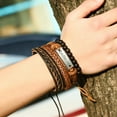 thumbnail image 5 of Bracelet en Simili Cuir Tressé Bracelets Manchette Punk Wrap pour Hommes Femmes Marron Réglable, 5 of 5