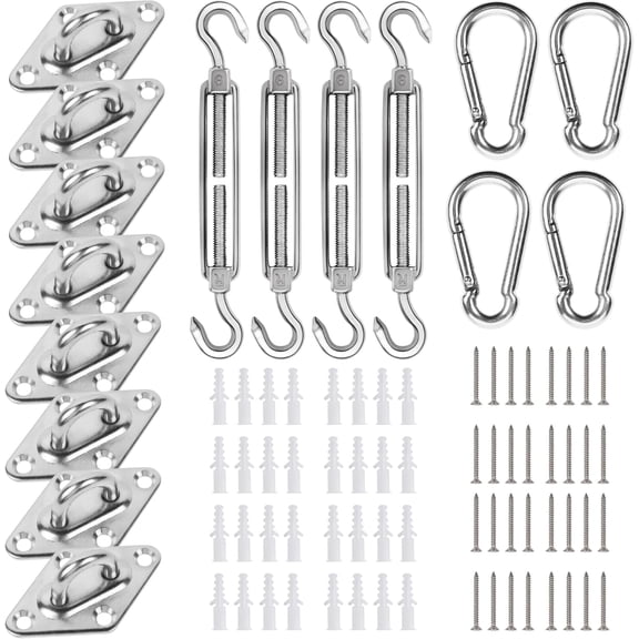 Shade Sail Hardware Kit 6 Inch - 304 Stainless Steel Sun Shade Hardware for Triangle/Rectangle Outdoor Sun Shade Sail, Black, 44 Pcs D