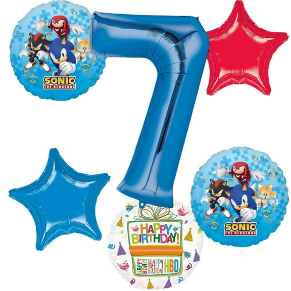 Anagram Sonic 7th Birthday Party Supplies Video Gamers Hedgehog Foil Balloon Bouquet Decorations 6pc