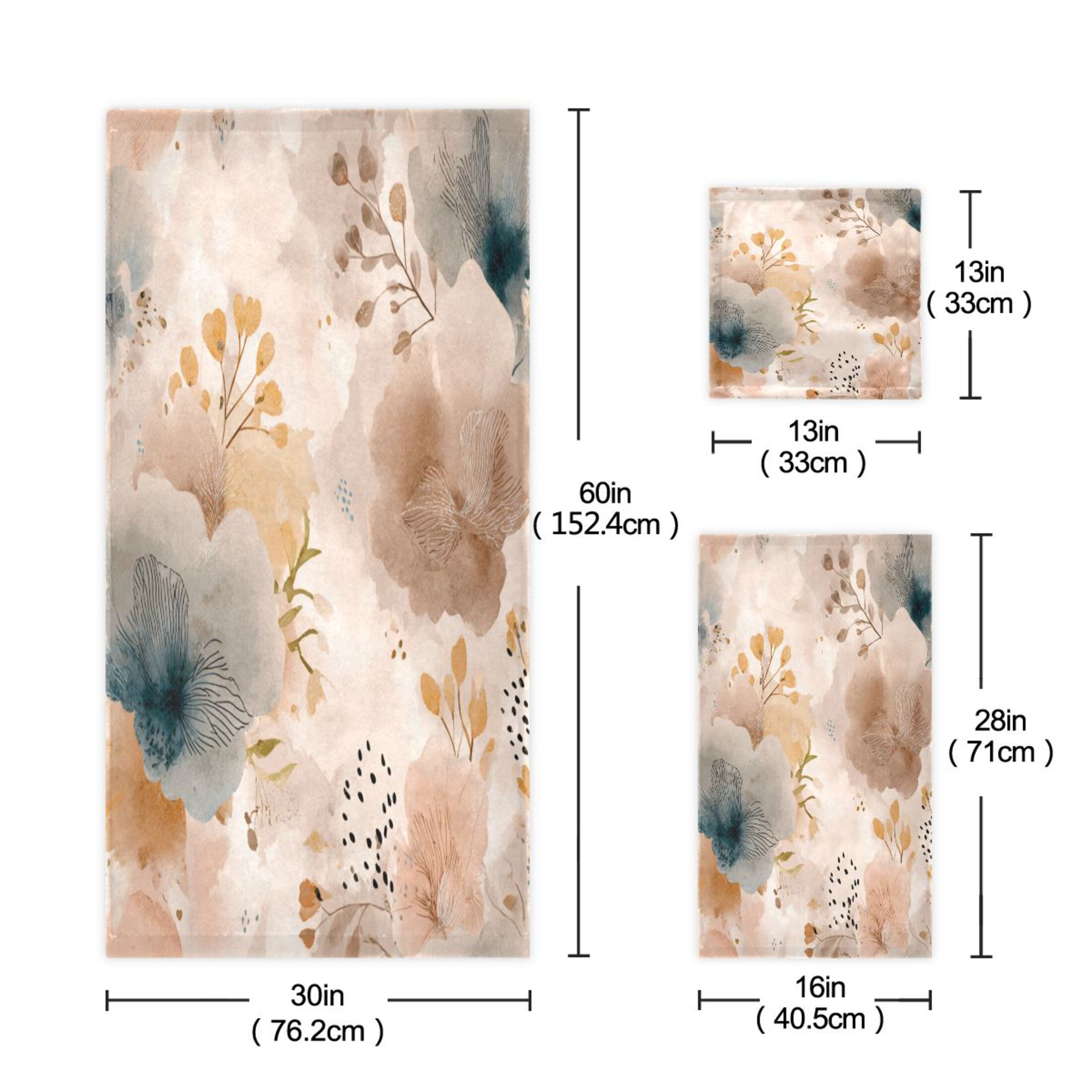 3 Piece Bath Towels Set Bath Towel, Hand Towel and Face Towel for Bathroom, Gym, Hotel Hazy Ethereal Flowers