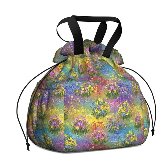 Pioneer Flower Floral Print Pattern Drawstring Lunch Bag Women - Drawstring Lunch Bag Insulated for Work Office - Stain-Resistant Large Lunchbags for Women with Multi-Pockets
