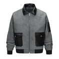 thumbnail image 4 of Men's Vintage Patchwork Jacket, Baseball Collar Zipper Coat With Multi-Pockets, Casual Biker Short Workwear Outerwear Gray XL, 4 of 9