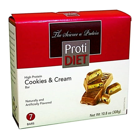 Diet Bar Cookie - PROTIDIET - Protein Diet Bar - Cookies & Cream - Low Calorie - Low Fat - Aspartame Free - 7/Box