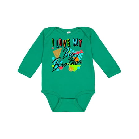 

Inktastic I Love my Big Brother- 80s retro style Gift Baby Boy or Baby Girl Long Sleeve Bodysuit