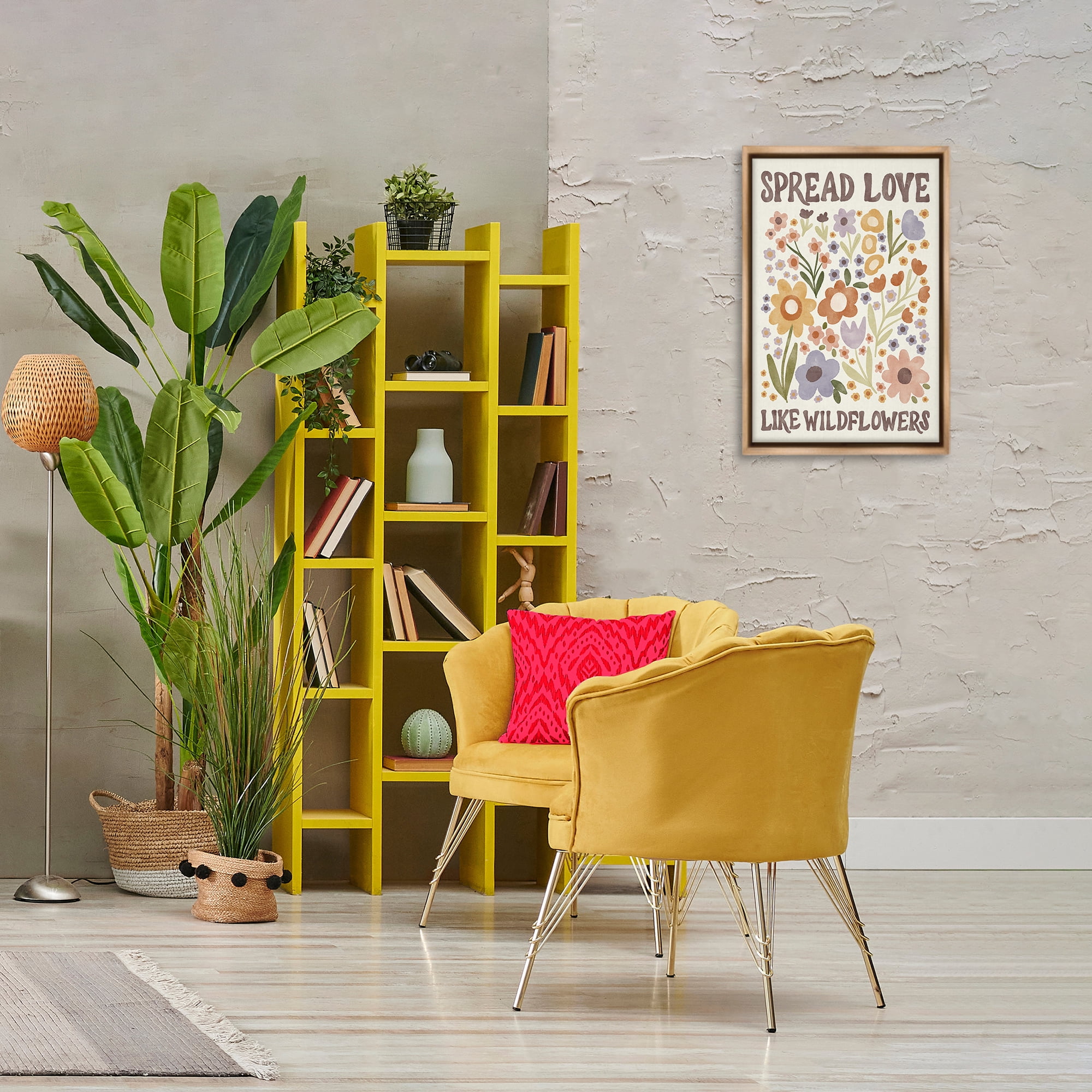 Stupell Industries Spread Love Like Wildflowers Plants & Flowers Painting Brown Floater Framed Canvas Art Print Wall Art, 17 x 25