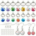 thumbnail image 2 of 1box Flat Round with Fish Scale Dangle Earring Making Kits Including Resin Cabochons 304 Stainless Steel Cabochon Settings & Earring Hooks Stainless Steel color 494pcs/box, 2 of 6