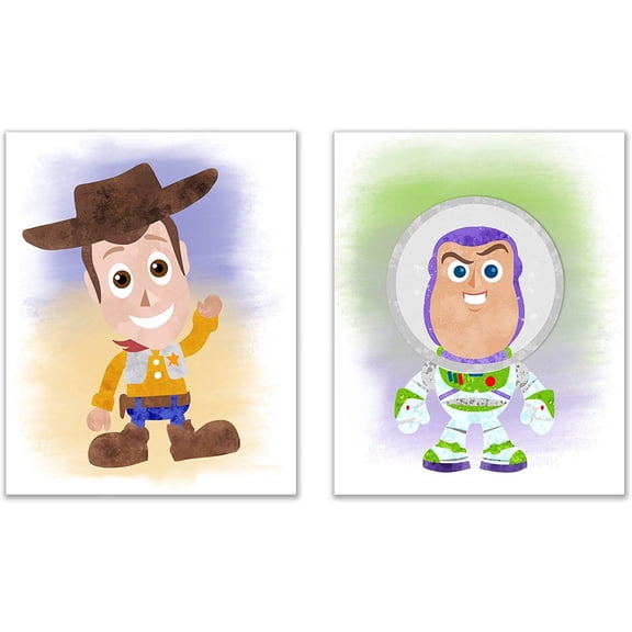 Toy Story Nursery Canvas Wall Art Prints Set of 2 (8 inches x 10 inches) Baby Woody and Buzz Lightyear Wall Art Decor Photos Unframed