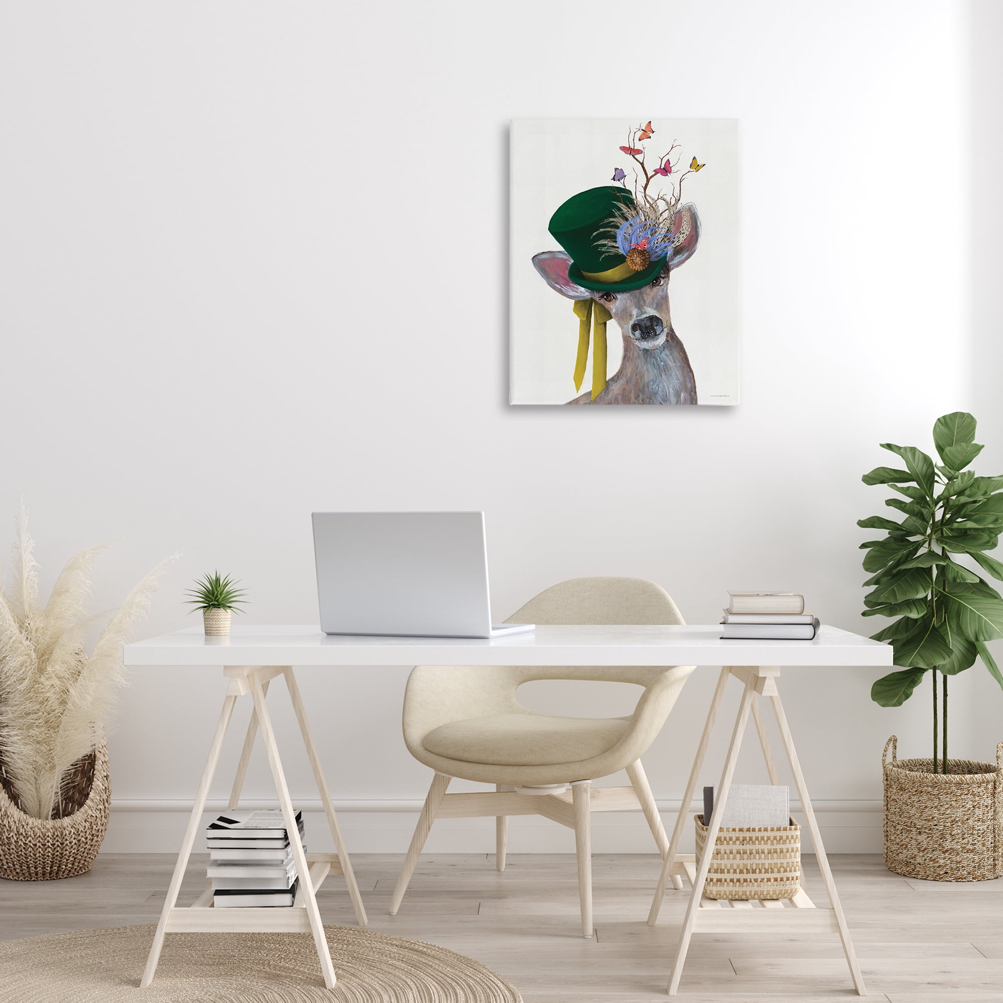 Stupell Industries Deer with Butterfly Hat Animals & Insects Painting Gallery Wrapped Canvas Art Print Wall Art, 24 x 30