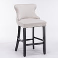 thumbnail image 4 of Set of 2 Contemporary Velvet Upholstered Wing-Back Barstools with Wooden Legs, Bar Chairs with Chrome Nailhead Trim and Button Tufted Decoration, Bar Stools for Kitchen Island Dining Room Pub, Beige, 4 of 9