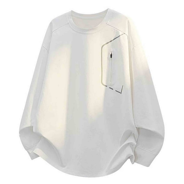 Blusas y camisas de manga larga con cuello redondo para hombre, de poliéster, deportivas, transpirables, holgadas, informales, con cremallera y bolsillo.