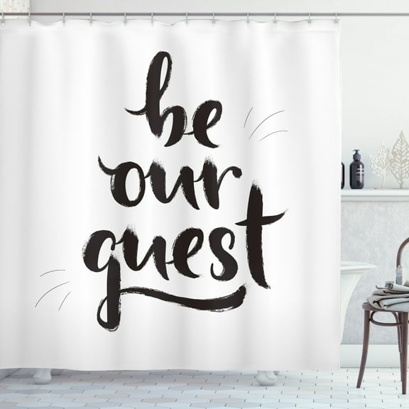 Ambesonne Be Our Guest Shower Curtain, Calligraphic Words Art, 69"Wx70"L, White and Charcoal Grey