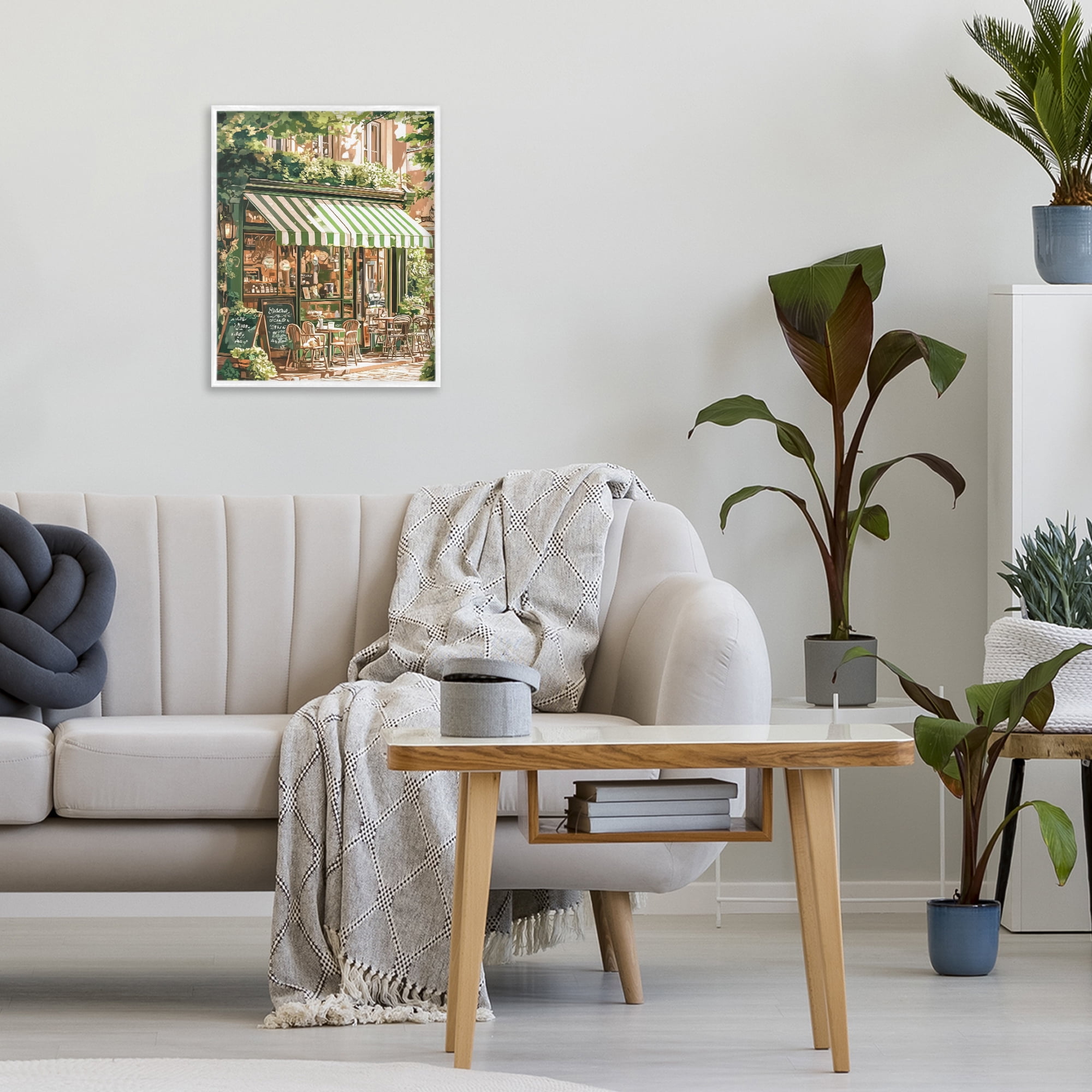 Stupell Industries Coffee Shop Awning & Greenery White Framed Giclee Art, design by LSR Design Studio