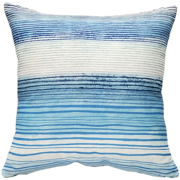 Housse de Coussin Décorative Rayures Sedona Bleue 17x17 Pouces