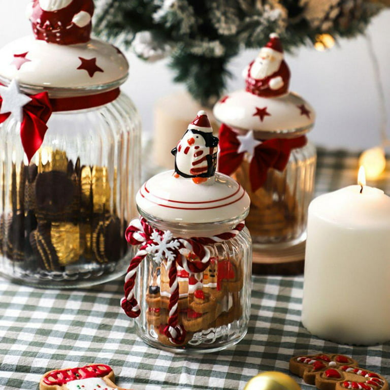 Christmas Candy Jar Christmas Themed Cookie Jar Practical Glass Durable  Gift for Friends Teachers Home Decoration 