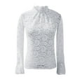 thumbnail image 4 of SNKSDGM Easter Shirt Casual Tops for Women Trendy Long Sleeve Women's Floral Lace Neck Long Flounce Sleeve Pullover Sheer Slim Fit Stand Collar Blouse Top Summer Tops for Women 2025 Vacation Boho, 4 of 5