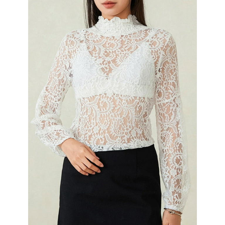 トップス DOT LACE SEE-THROUGH TOP (HIGH NECK) Dot lace see-through top (high neck) black