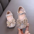 thumbnail image 2 of SGFCWSX Girls Mary Jane Shoes Kids Sparkly Rhinestone Pearl Bow Ankle Strap Party Wedding Flats Gold Size 11.5 Little Kids, 2 of 7