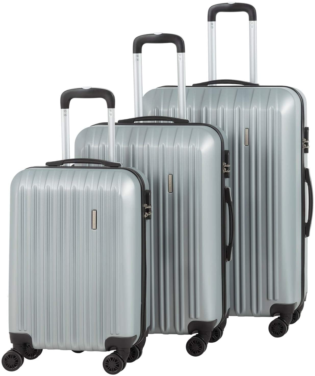 3PCS Silver Murtisol 3 Pieces ABS Luggage Sets Hardside Spinner Lightweight Durable Spinner Suitcase 20 24 28 