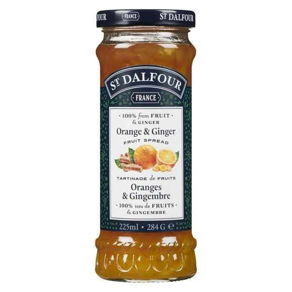 St Dalfour Orange & Ginger Spread, St. Dalfour Orange & Ginger Spread blends bright citrusy oranges with warm, zesty ginger for a bold, natural flavor. Sweetened only with fruit juice concentrate, it contains no added sugar, artificial flavors, or preservatives. Perfect for toast, pastries, marinades, and cheese pairings.