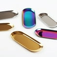 thumbnail image 5 of Bandeja ovalada de acero inoxidable para guardar joyas, estilo nórdico, organizador de metal para el hogar (grande, plateada), 5 of 5