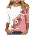 thumbnail image 2 of Cavosen Womens T Shirts 3/4 Sleeve Floral Graphic Print Blouse Round Neck Loose Dressy Tops Stylish Pullover Hawaiian Tees Three Quarter Summer Going out Tshirts Outdoor Red M, 2 of 5
