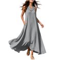 thumbnail image 2 of ClodeEU Women's V Neck Sleeveless Maxi Dress with Pockets,Casual Loose Flowy Summer Swing Dress Gray,Women's Plus L, 2 of 9