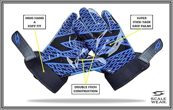 Stealth Padded Football Receiver Gloves - Battle College Lineman, Be a Villain Not a Joker with Padded Stealth Football Gloves with Elite Tacky Grip Palms, Youth, Kids, Men, Boys Small to XXL Sizes