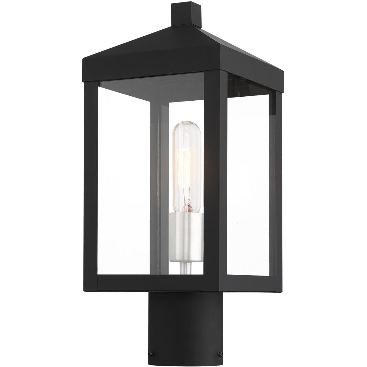 6.25 Sq. inch 1 Light Black Outdoor Post Top Lantern with Clear Glass Shade backed with Stainless Steel material for patio, front porch, entryway and more