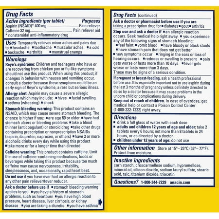 Anacin Fast Pain Relief Pain Reducer Aspirin Tablets, 300 Tablets