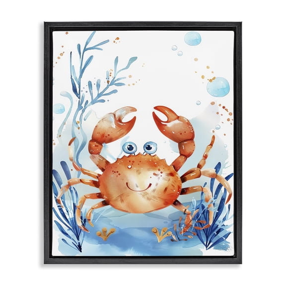 Stupell Industries Smiling Crab Underwater Animals Painting Black Floater Framed Canvas Art Print Wall Art, 17 x 21