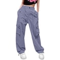 thumbnail image 2 of CPNG Girls Casual Baggy Cargo Pants Straight Wide Leg Cargo Pants Loose Elastic Waist Fashion Drawstring Cargo Trousers(Blue,9-10 Years), 2 of 6