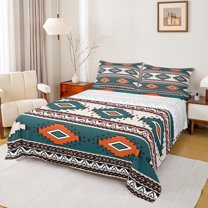 jejeloiu Abstract Geometric Rhombus Twin Sheet Sets,Boho Exotic Style Twin Fitted Sheet,Rustic Aztec Triangle Flat Sheet For Adults,Super Cozy Room Decor,3 Pieces