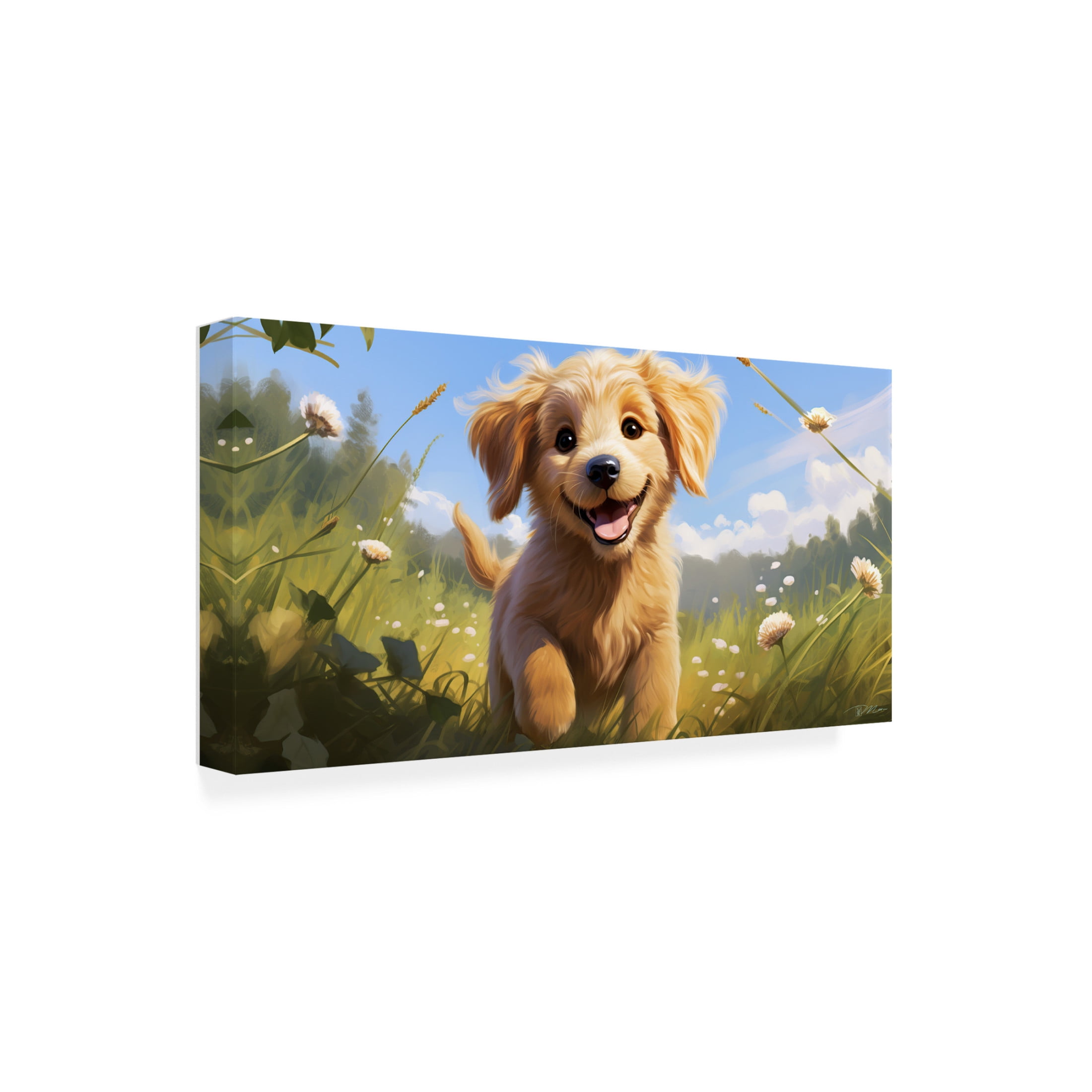 Canvas Wall Art - Momart 'Happy Puppy 3' Wall Art for Living Room, Bedroom, or Office Décor by Trademark Fine Art - 32 x 16 Inches